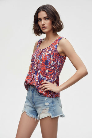 Rust Printed Crepe Top (ACA8721)