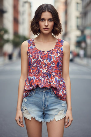 Rust Printed Crepe Top (ACA8721)
