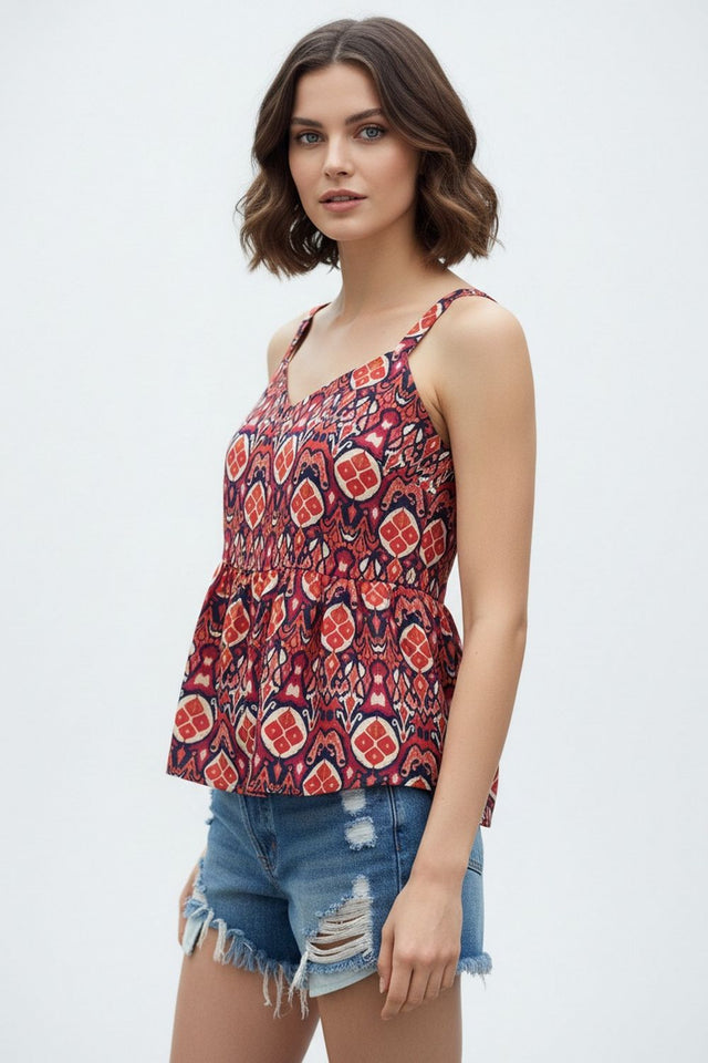 Blue Printed Crepe Top (ACA8723)