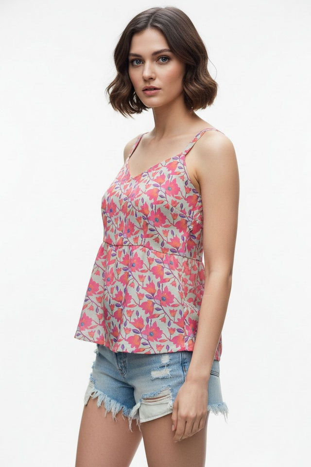 Grey Floral Printed Crepe Top (ACA8724)