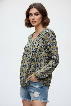 Green Printed Crepe Top (ACA8725)