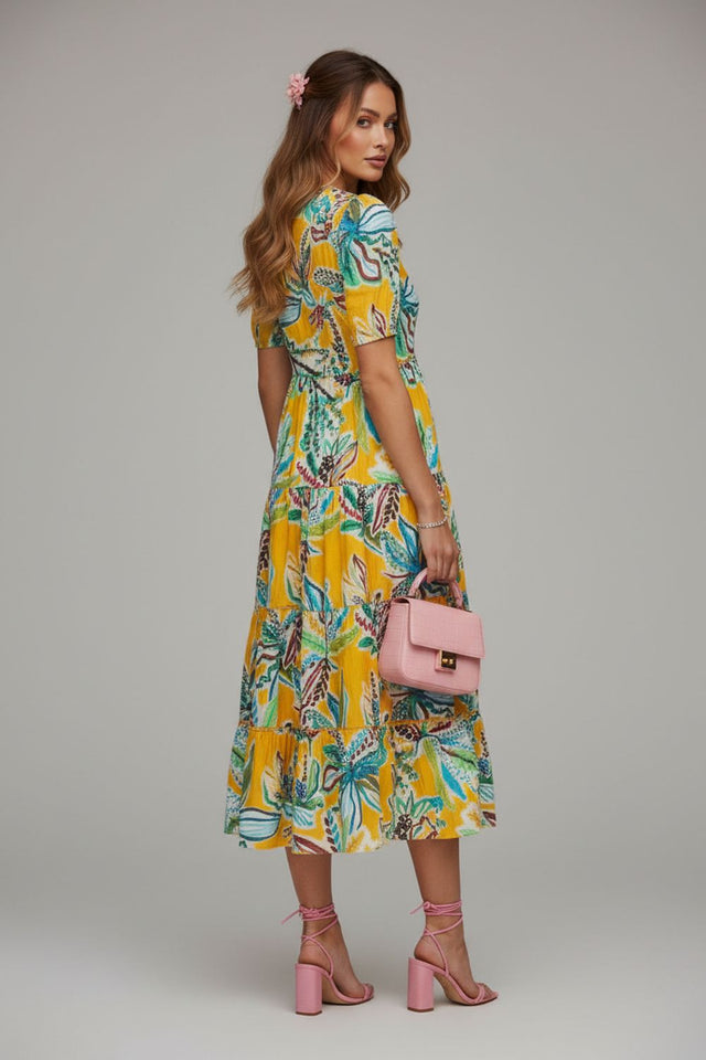 Yellow Printed Rayon Dresses (ACA8726)