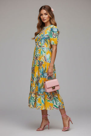 Yellow Printed Rayon Dresses (ACA8726)