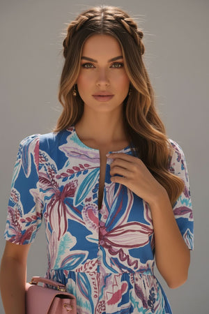 Blue Printed Rayon Dresses (ACA8727)
