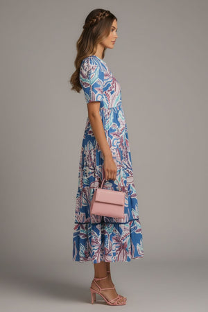 Blue Printed Rayon Dresses (ACA8727)