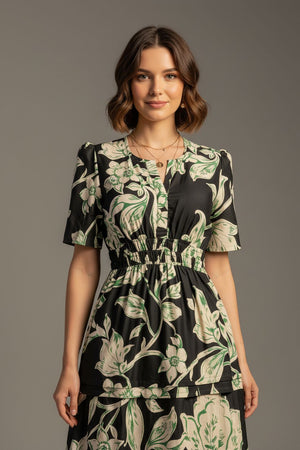 Black Printed Muslin Dresses (ACA8728)