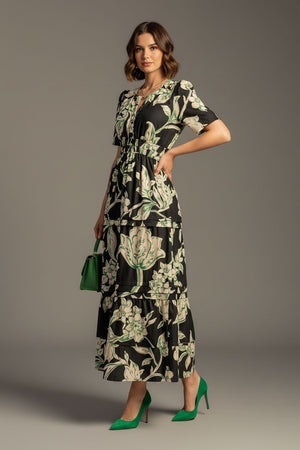 Black Printed Muslin Dresses (ACA8728)