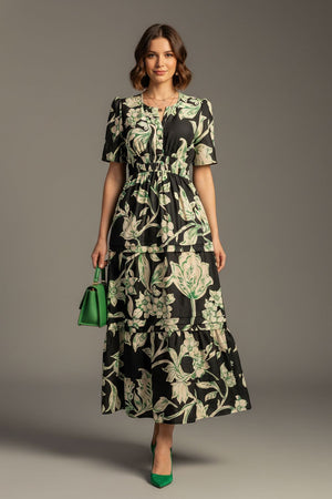 Black Printed Muslin Dresses (ACA8728)