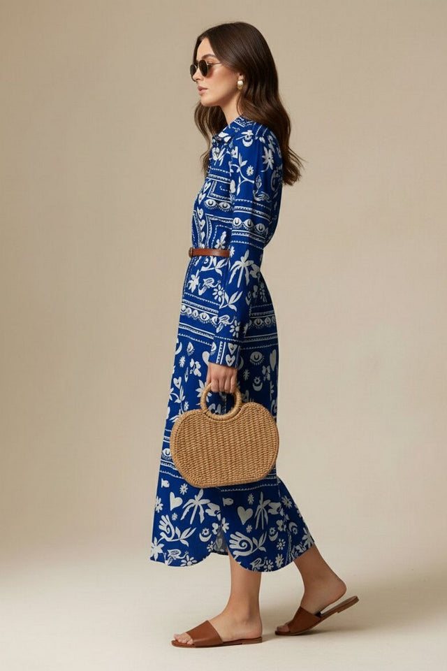 Blue Printed Muslin Dresses (ACA8730)