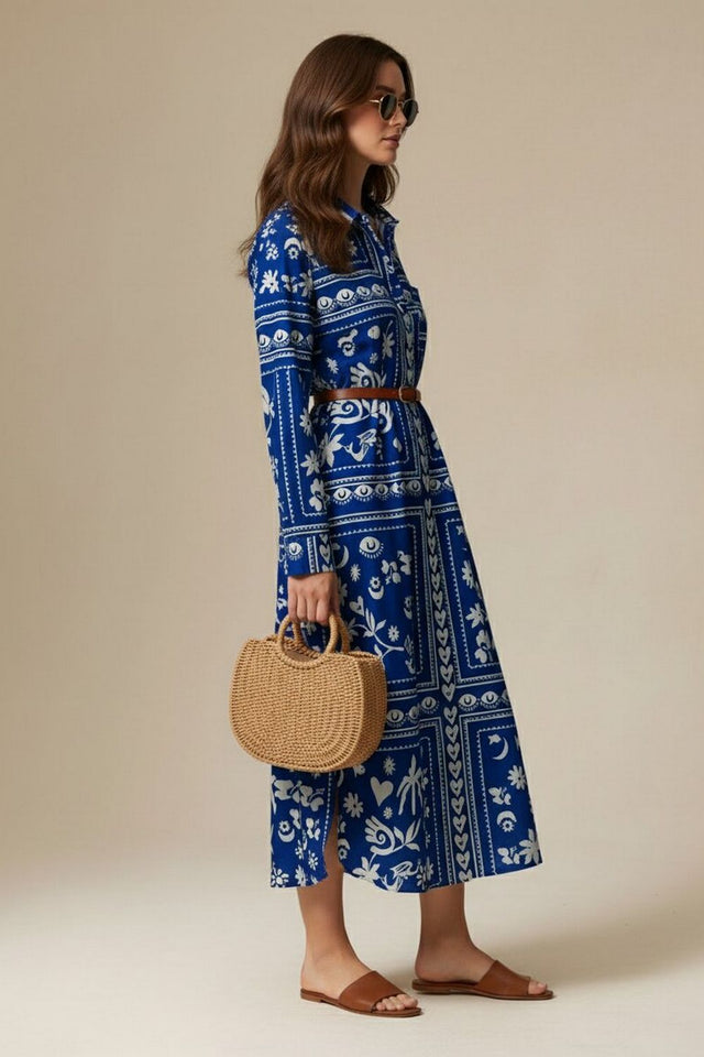 Blue Printed Muslin Dresses (ACA8730)
