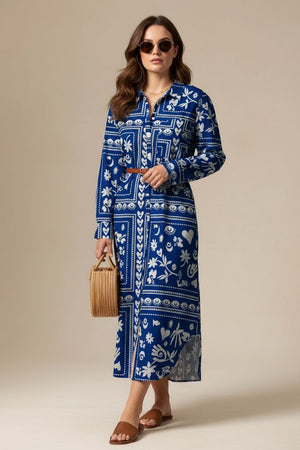 Blue Printed Muslin Dresses (ACA8730)