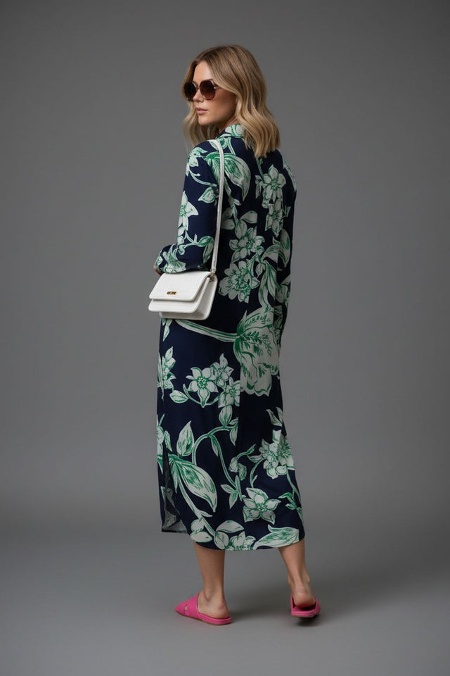Navy-Blue Floral Printed Muslin Dresses (ACA8731)