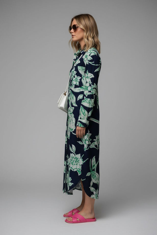 Navy-Blue Floral Printed Muslin Dresses (ACA8731)