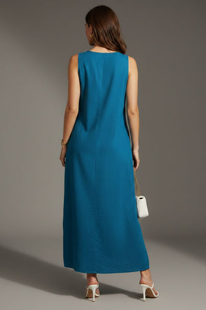 Turquoise Solid Rayon Dresses (ACA8732)