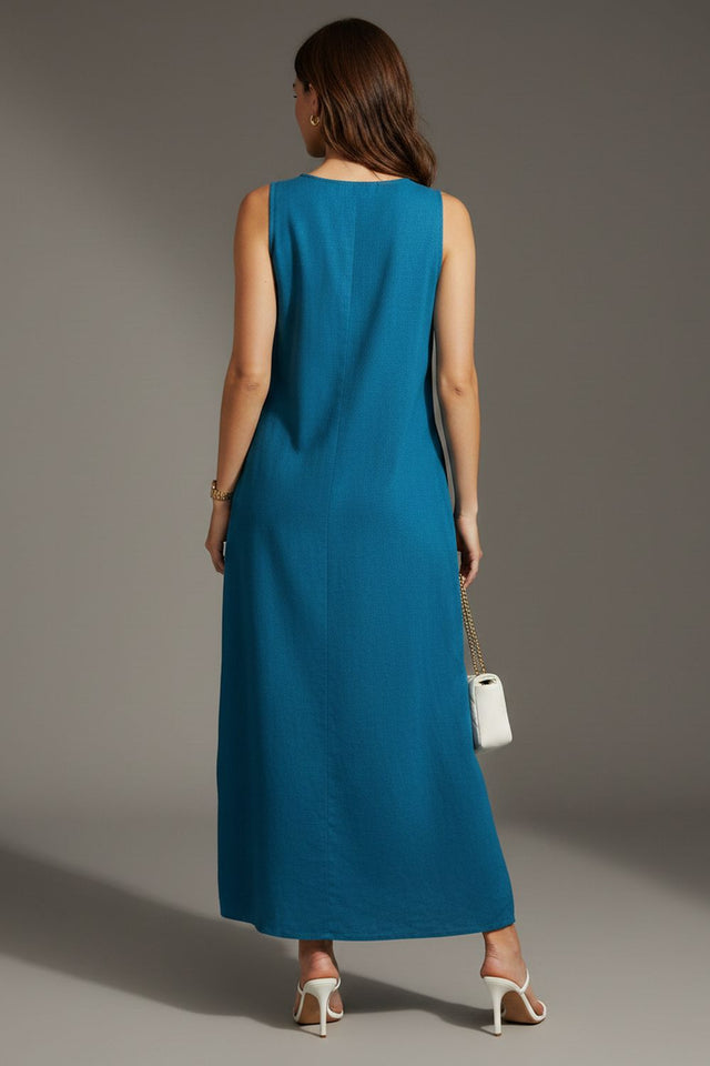Turquoise Solid Rayon Dresses (ACA8732)