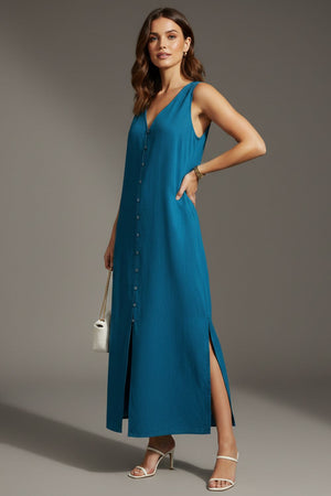 Turquoise Solid Rayon Dresses (ACA8732)