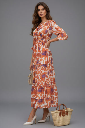Orange Floral Printed Muslin Dresses (ACA8733)