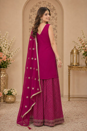 Pink Sequin with Embroidered Georgette Sharara Suit (ACA8746)