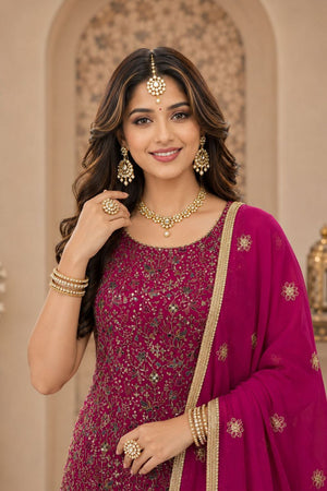 Pink Sequin with Embroidered Georgette Sharara Suit (ACA8746)