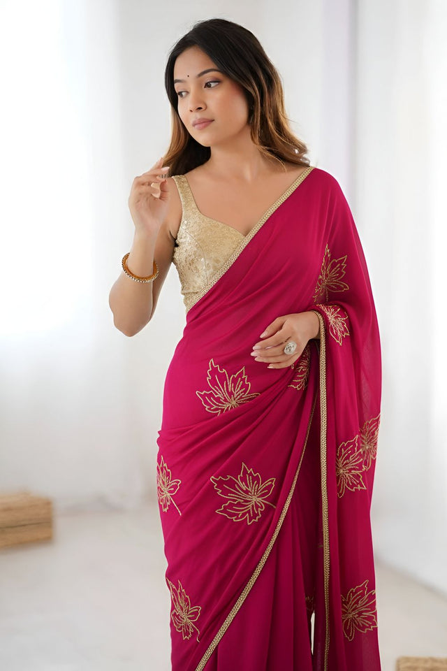 Pink Embroidered Silk Saree (ACA8748)