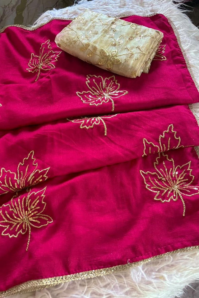 Pink Embroidered Silk Saree (ACA8748)