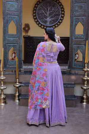 Purple Embroidered Silk Lehenga (ACA8752)