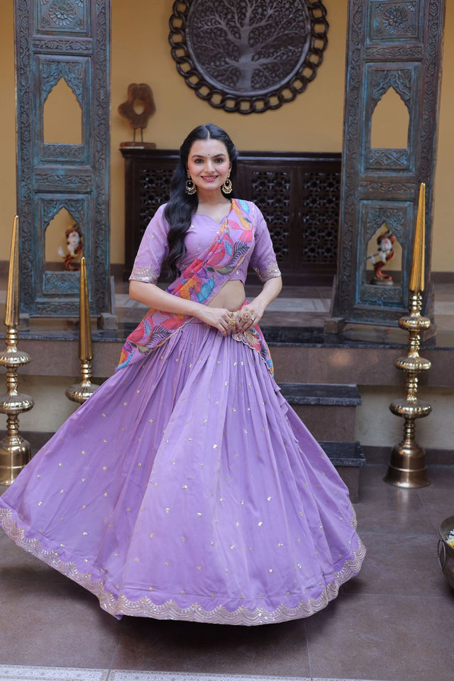 Purple Embroidered Silk Lehenga (ACA8752)