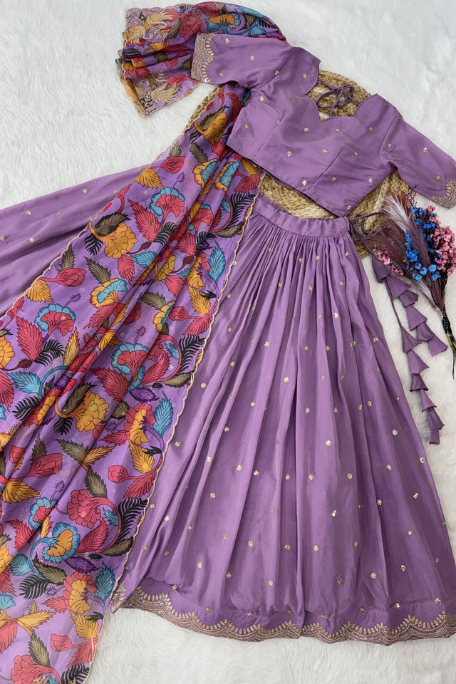 Purple Embroidered Silk Lehenga (ACA8752)
