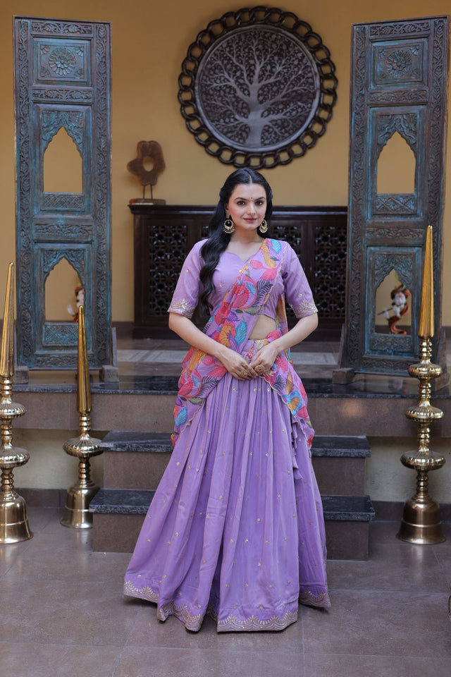 Purple Embroidered Silk Lehenga (ACA8752)