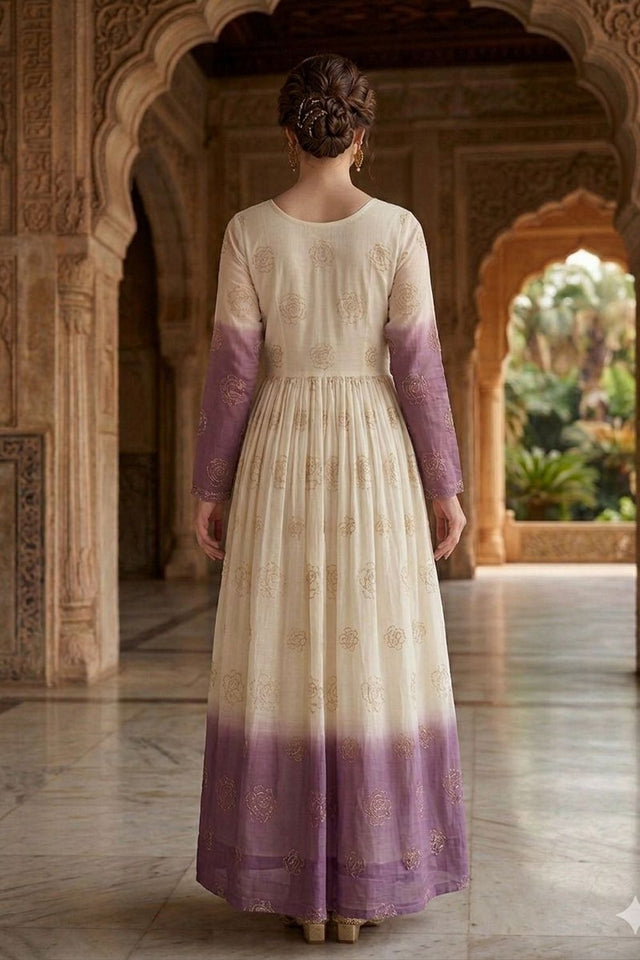 Purple Floral Printed Crunchy Gown (ACA8761)