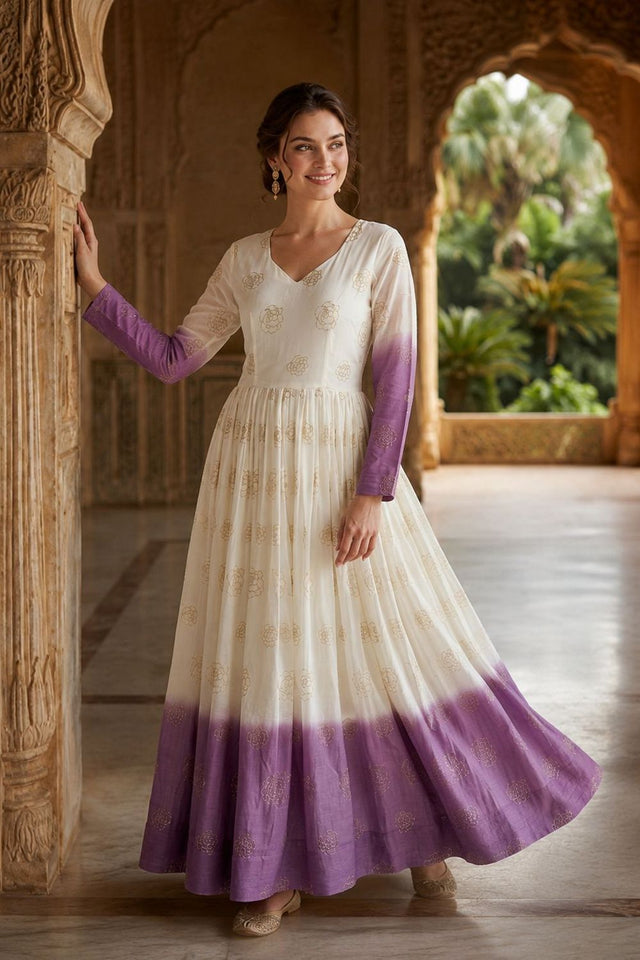 Purple Floral Printed Crunchy Gown (ACA8761)
