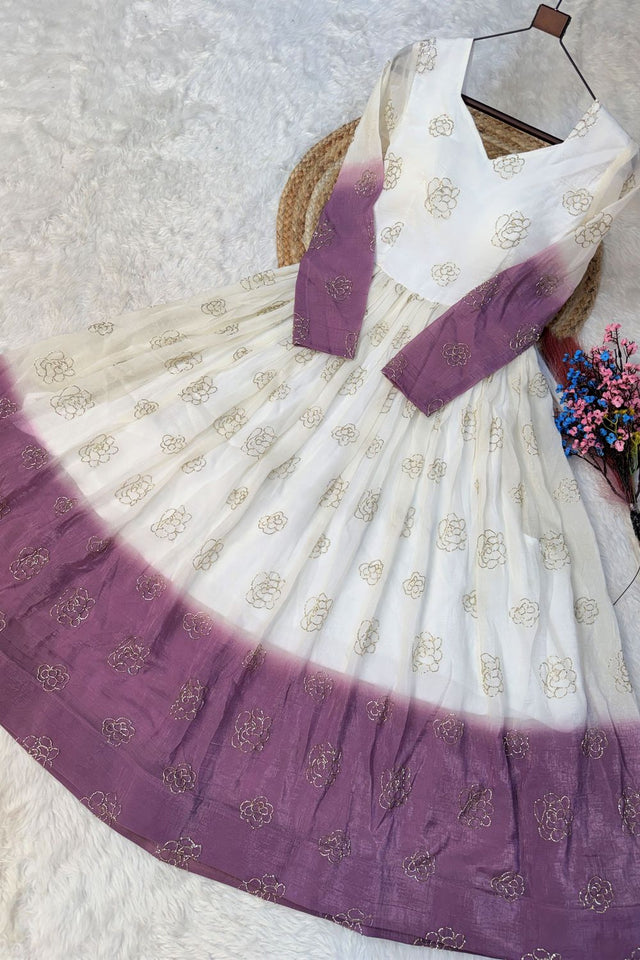 Purple Floral Printed Crunchy Gown (ACA8761)