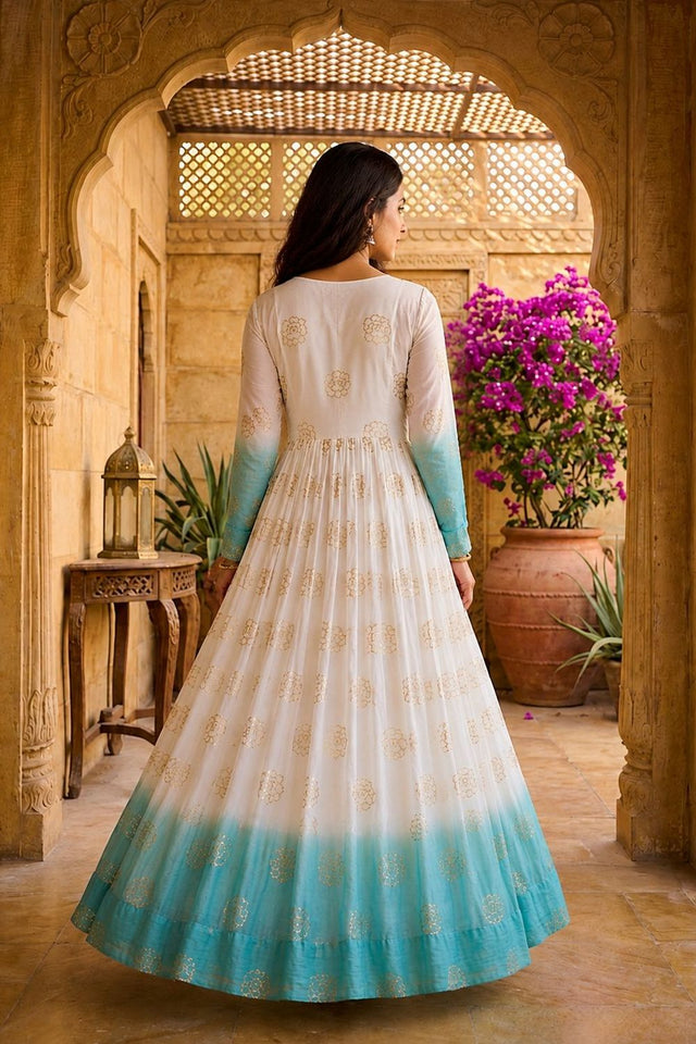 Blue Floral Printed Cotton Gown (ACA8762)