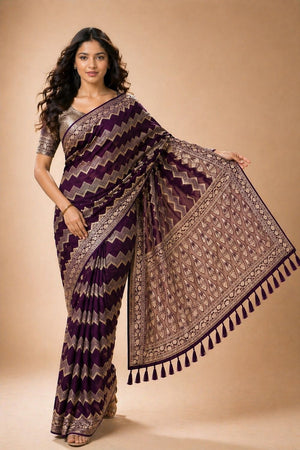 Wine Woven Georgette Saree (ACA8763)