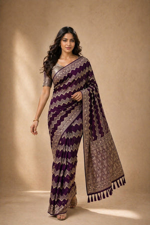 Wine Woven Georgette Saree (ACA8763)