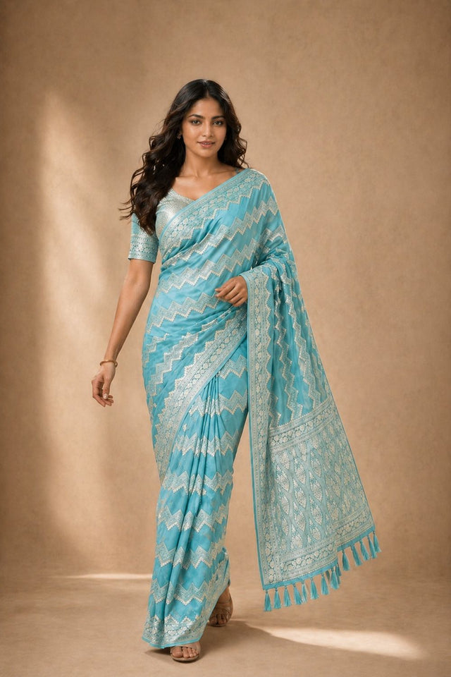 Light Blue Woven Georgette Saree (ACA8764)
