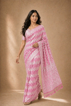 Pink Woven Georgette Saree (ACA8765)