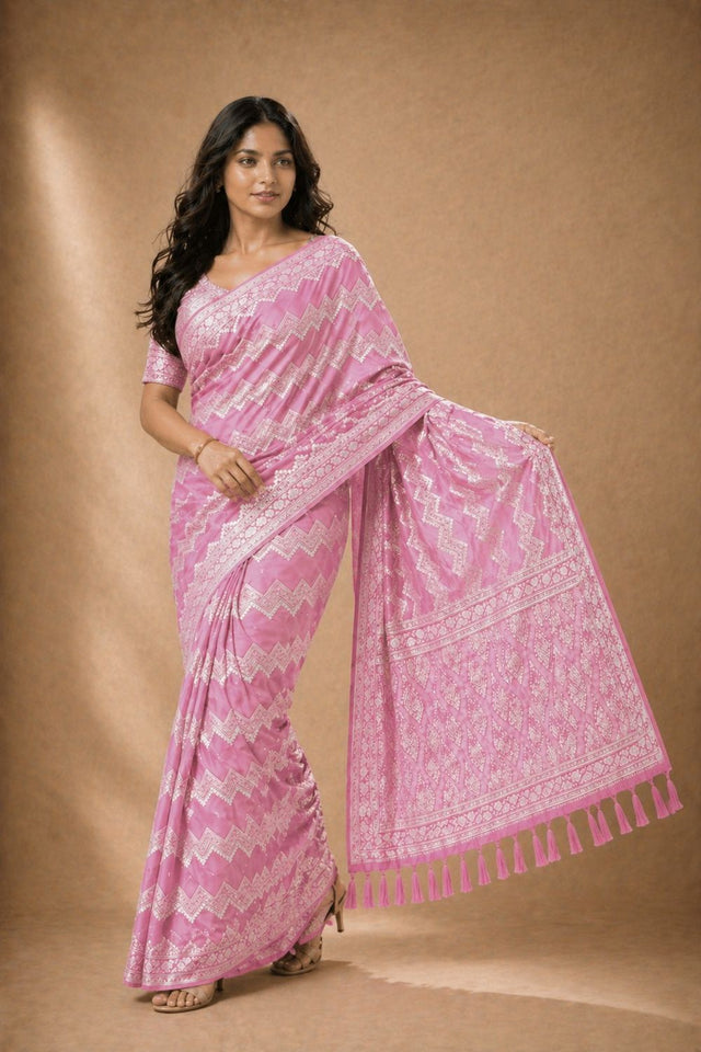 Pink Woven Georgette Saree (ACA8765)