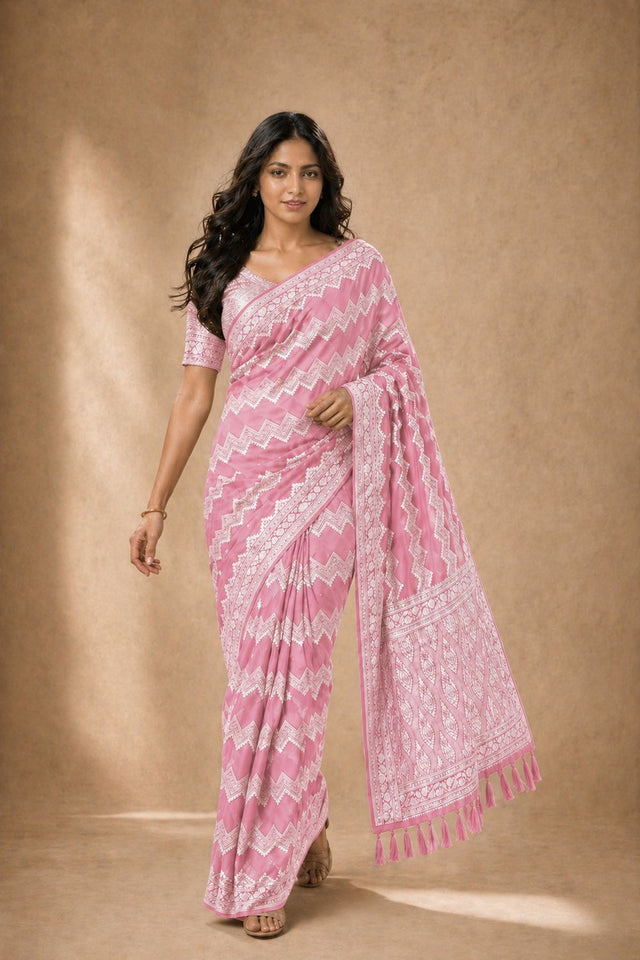 Pink Woven Georgette Saree (ACA8765)