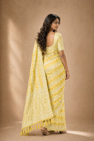 Yellow Woven Georgette Saree (ACA8766)