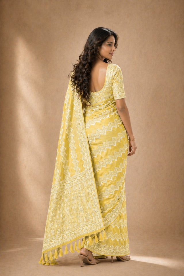 Yellow Woven Georgette Saree (ACA8766)