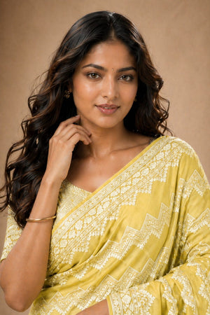 Yellow Woven Georgette Saree (ACA8766)