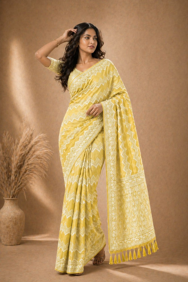 Yellow Woven Georgette Saree (ACA8766)