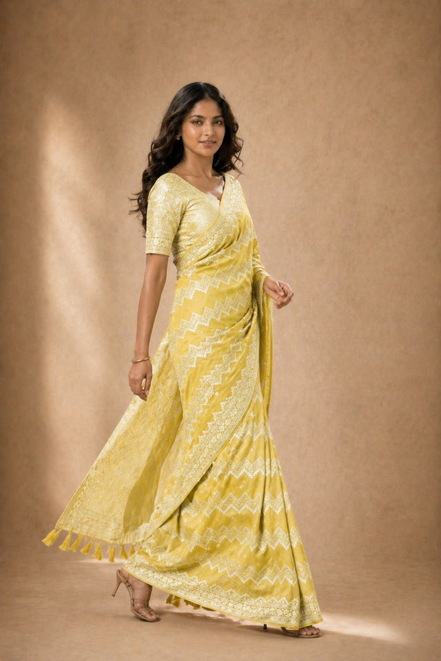 Yellow Woven Georgette Saree (ACA8766)