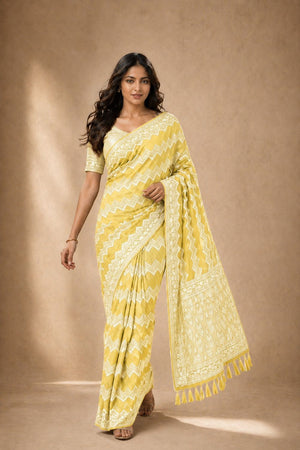 Yellow Woven Georgette Saree (ACA8766)
