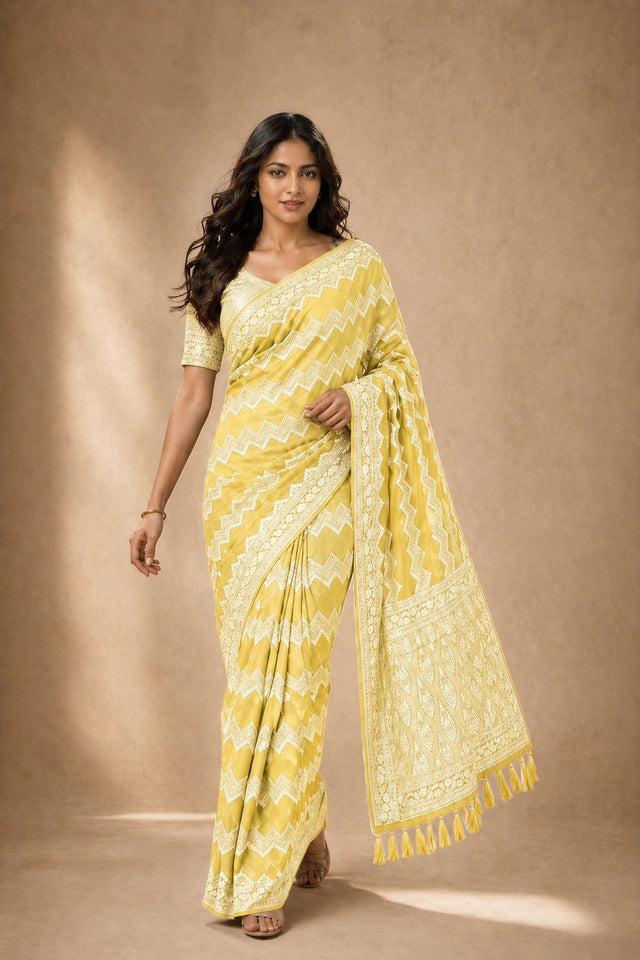 Yellow Woven Georgette Saree (ACA8766)