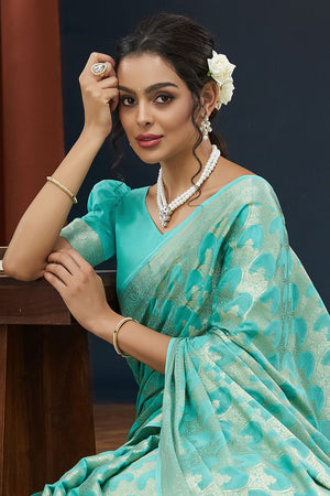 Light Blue Woven Georgette Saree (ACA8767)