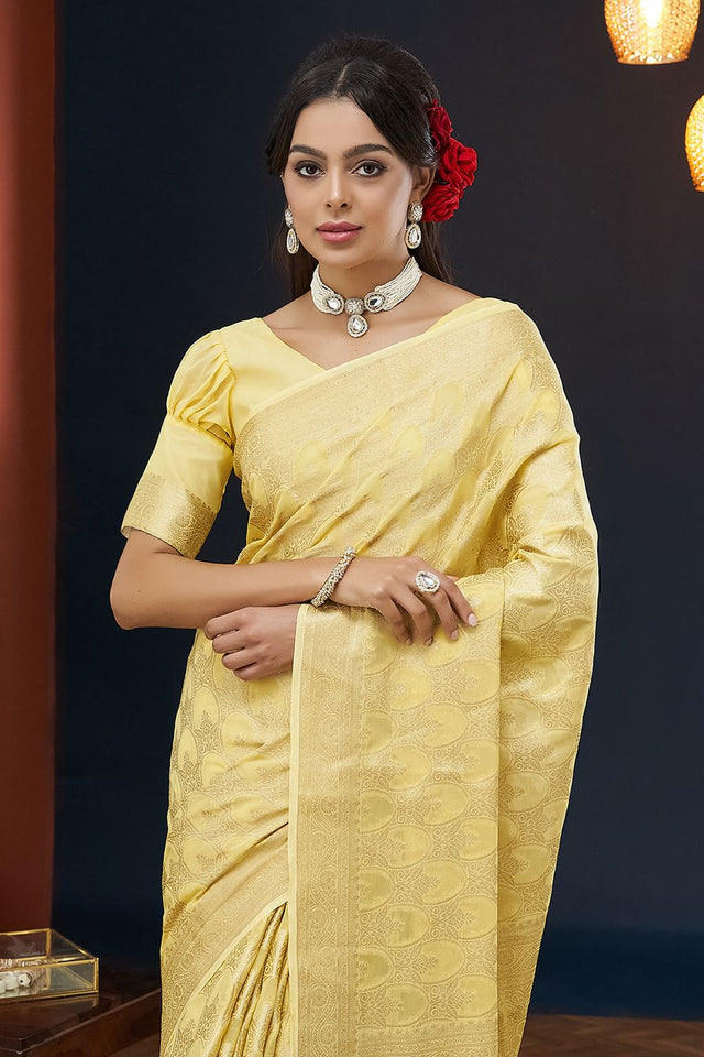 Yellow Woven Georgette Saree (ACA8768)