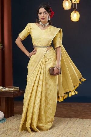 Yellow Woven Georgette Saree (ACA8768)