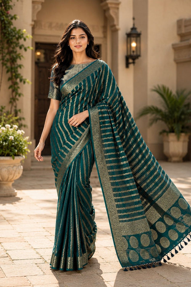Turquoise Woven Georgette Saree (ACA8769)